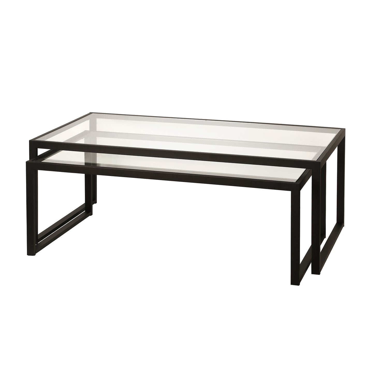 Set Of Two 46" Black Glass Rectangular Nested Coffee Tables By Homeroots | Coffee Tables | Modishstore - 3