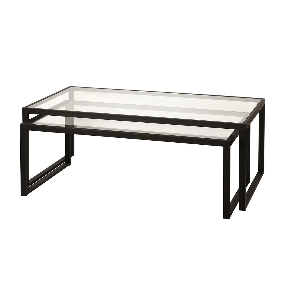 Set Of Two 46" Black Glass Rectangular Nested Coffee Tables By Homeroots | Coffee Tables | Modishstore - 3