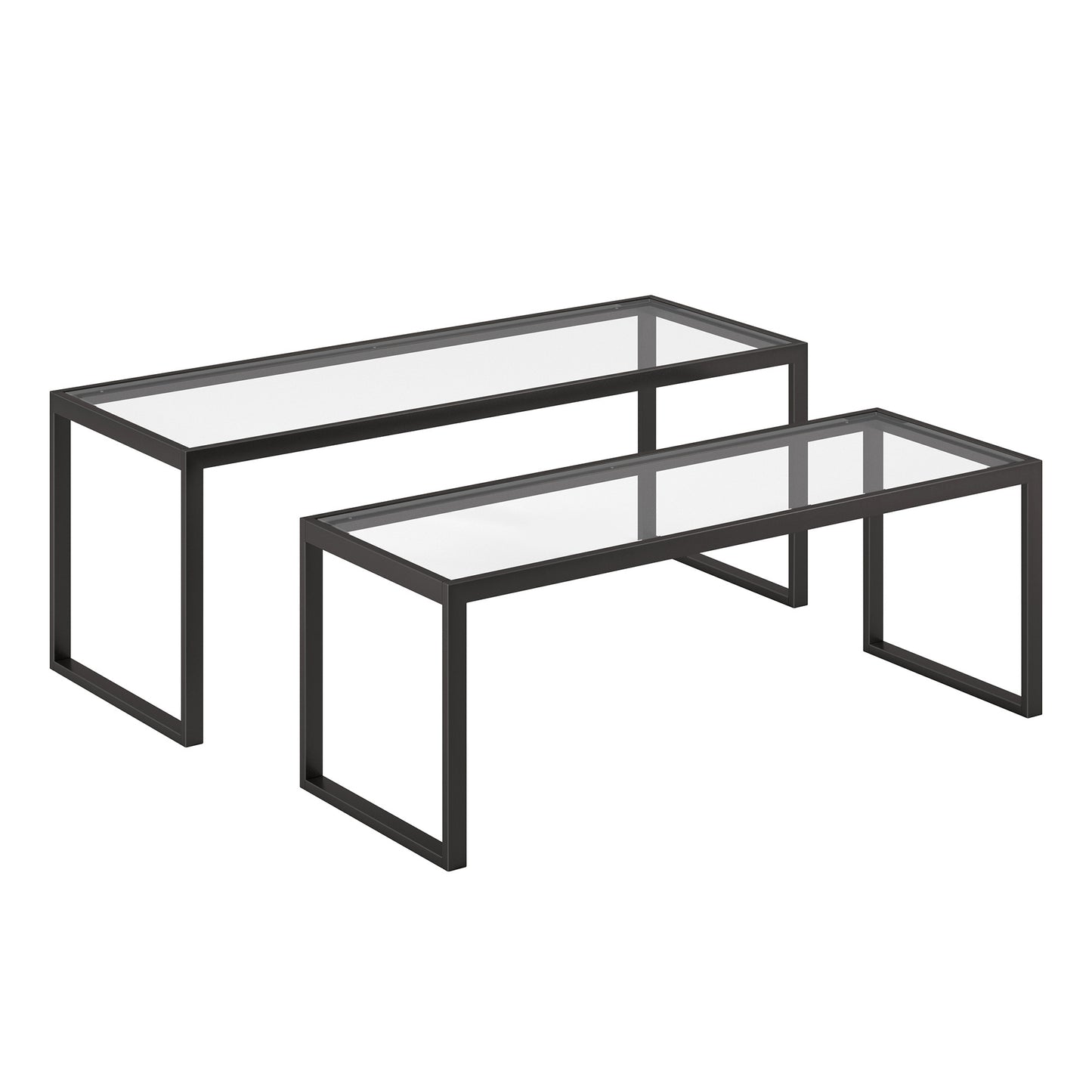 Set Of Two 46" Black Glass Rectangular Nested Coffee Tables By Homeroots | Coffee Tables | Modishstore - 4