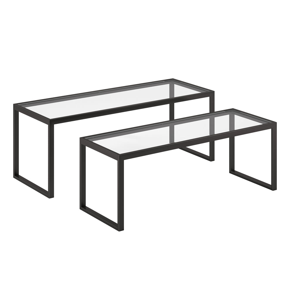 Set Of Two 46" Black Glass Rectangular Nested Coffee Tables By Homeroots | Coffee Tables | Modishstore - 4