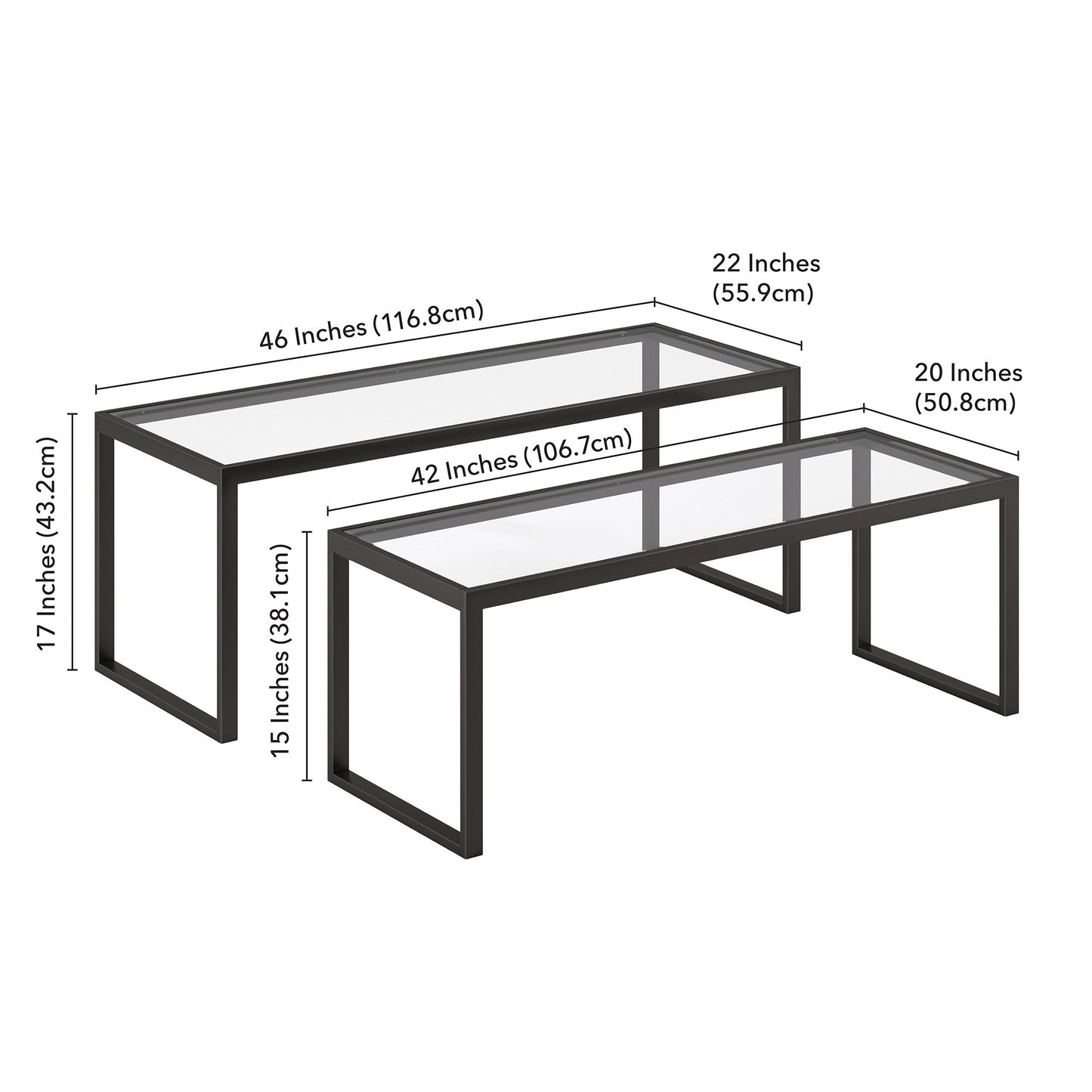Set Of Two 46" Black Glass Rectangular Nested Coffee Tables By Homeroots | Coffee Tables | Modishstore - 9
