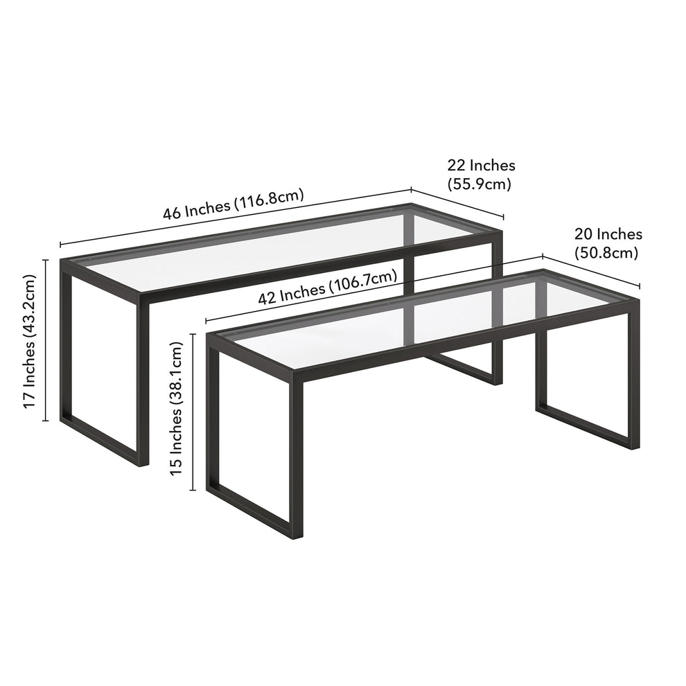 Set Of Two 46" Black Glass Rectangular Nested Coffee Tables By Homeroots | Coffee Tables | Modishstore - 9