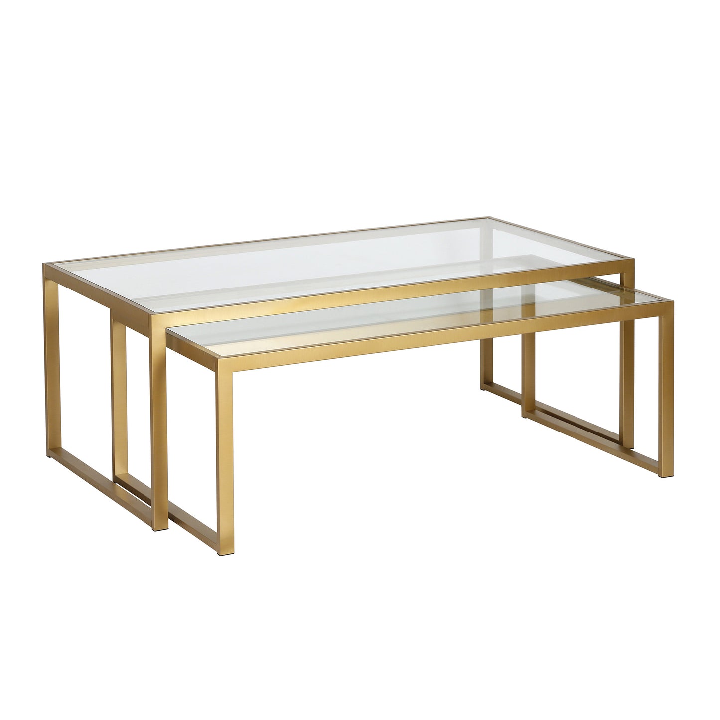 Set Of Two 46" Gold Glass Rectangular Nested Coffee Tables By Homeroots | Coffee Tables | Modishstore