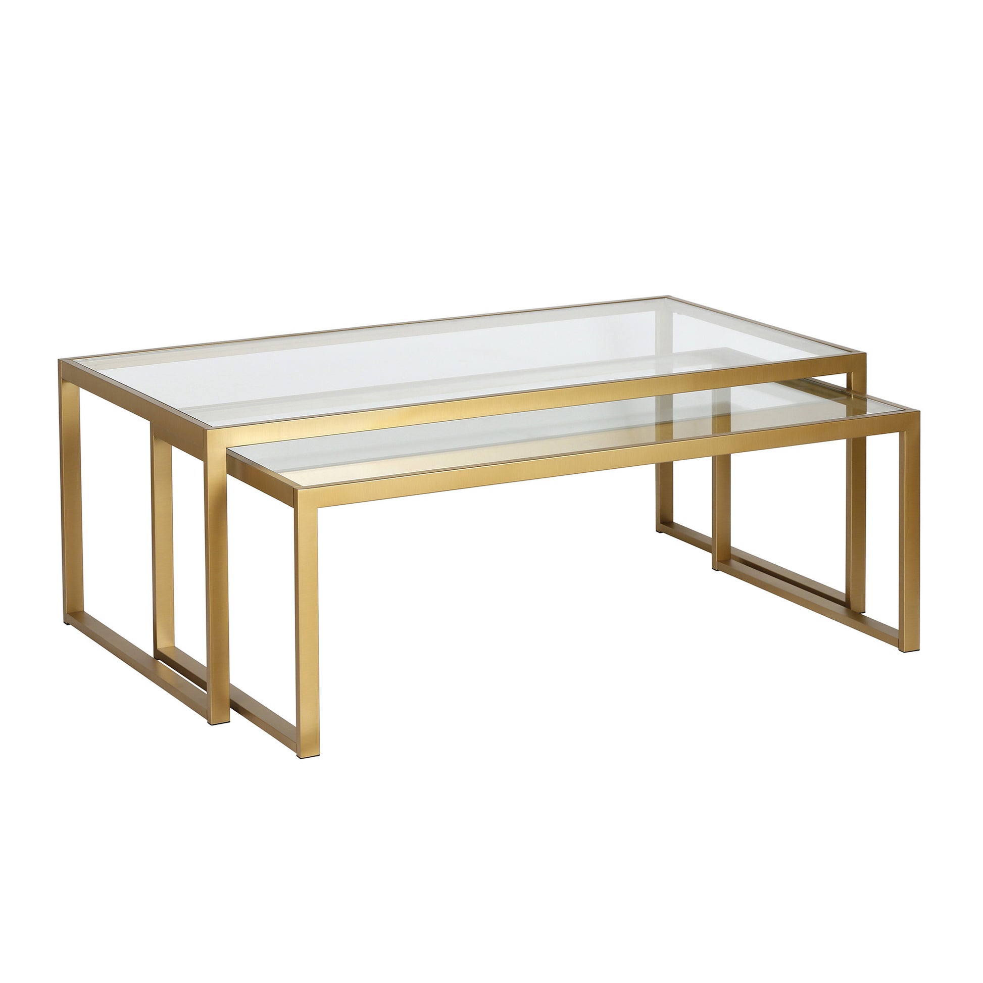 Set Of Two 46" Gold Glass Rectangular Nested Coffee Tables By Homeroots | Coffee Tables | Modishstore