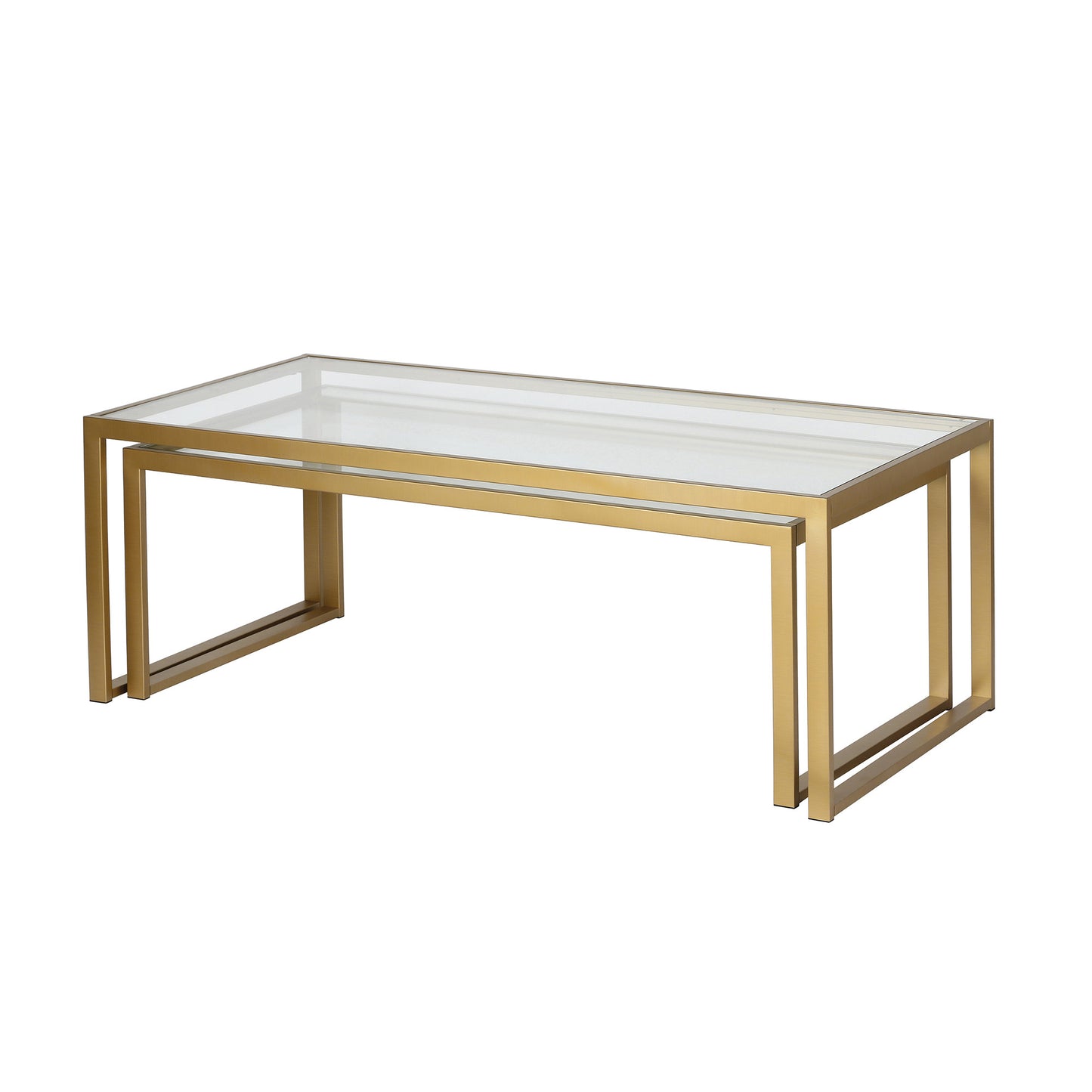 Set Of Two 46" Gold Glass Rectangular Nested Coffee Tables By Homeroots | Coffee Tables | Modishstore - 3