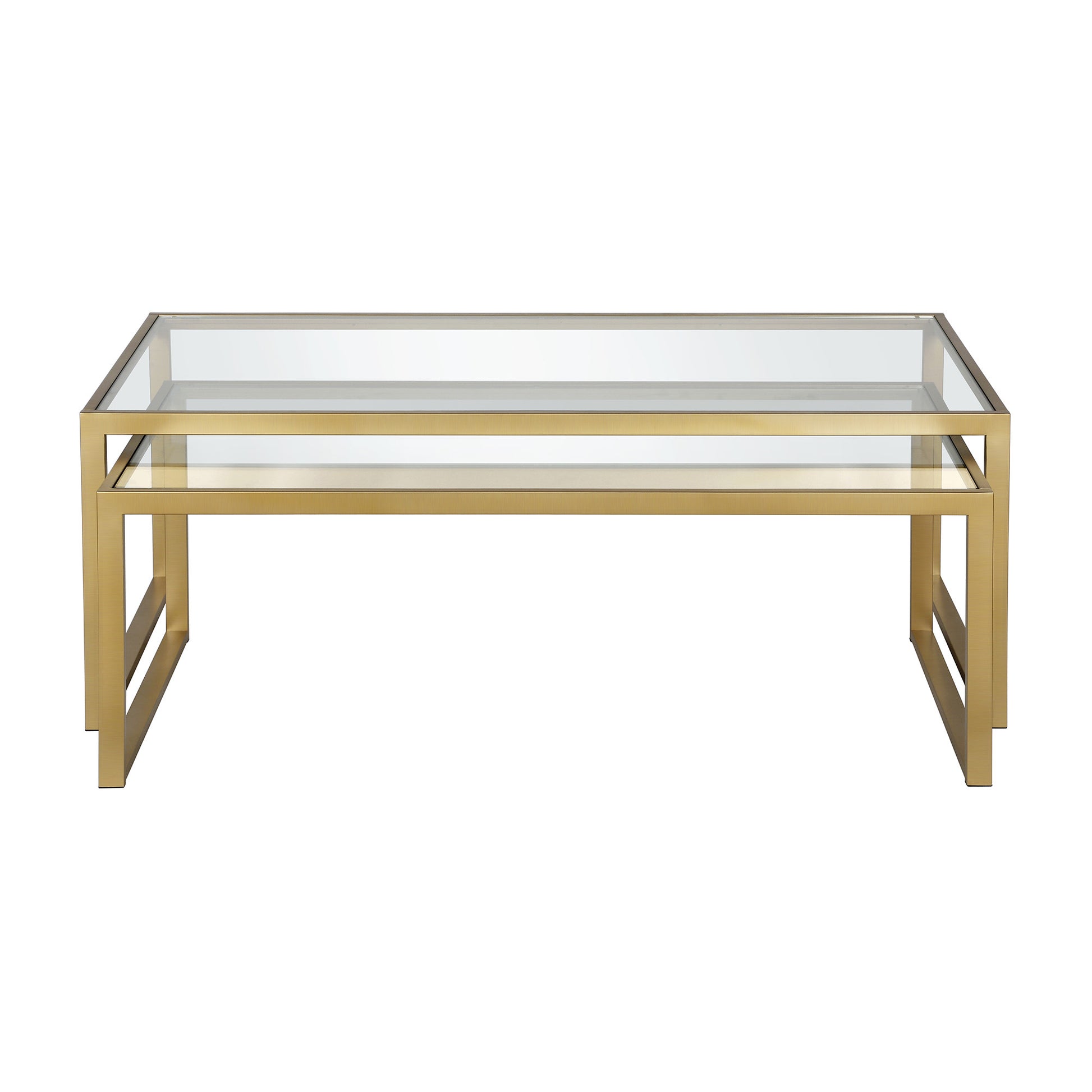 Set Of Two 46" Gold Glass Rectangular Nested Coffee Tables By Homeroots | Coffee Tables | Modishstore - 4