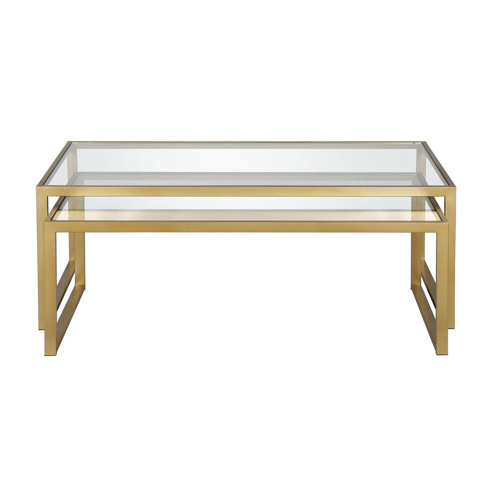 Set Of Two 46" Gold Glass Rectangular Nested Coffee Tables By Homeroots | Coffee Tables | Modishstore - 4