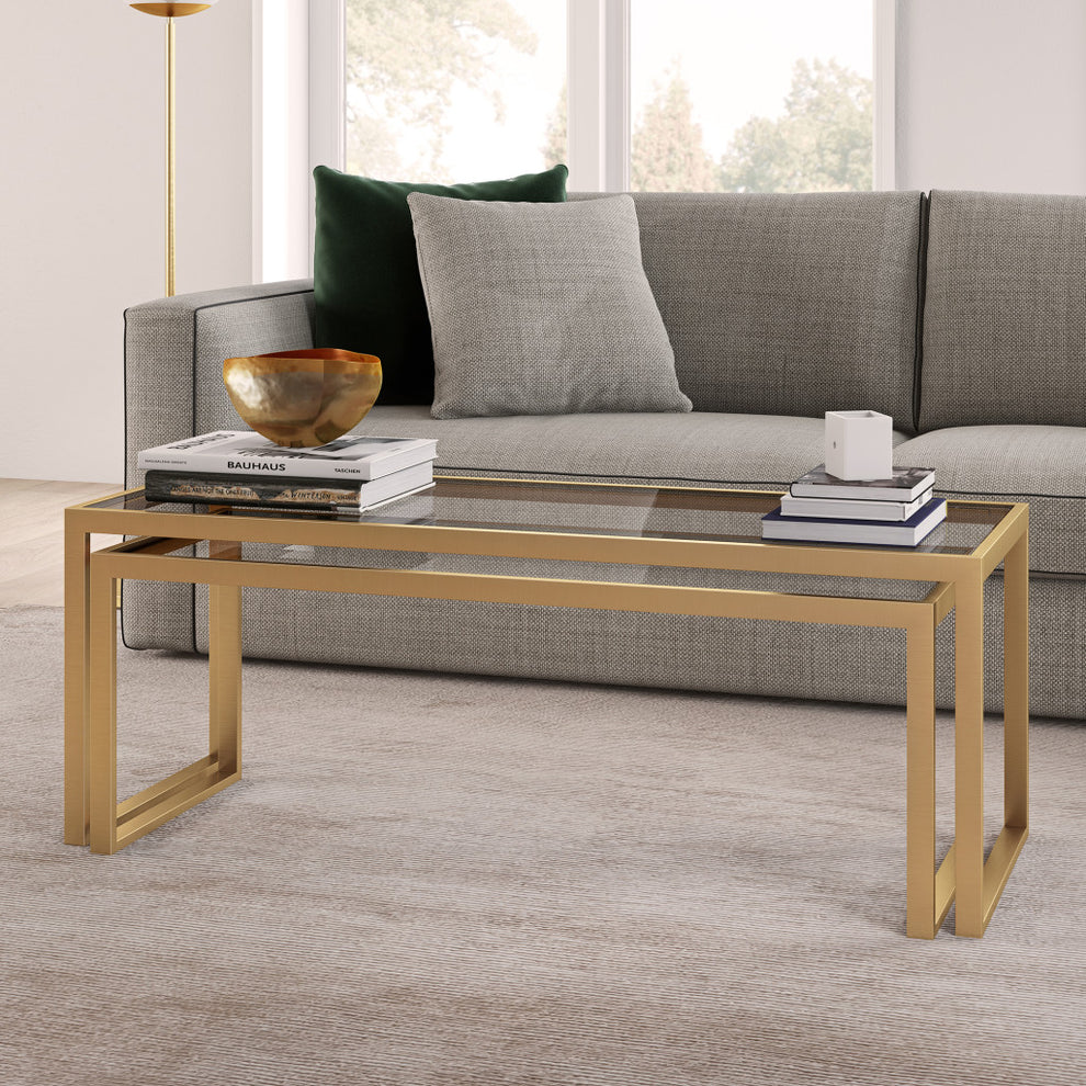 Set Of Two 46" Gold Glass Rectangular Nested Coffee Tables By Homeroots | Coffee Tables | Modishstore - 8