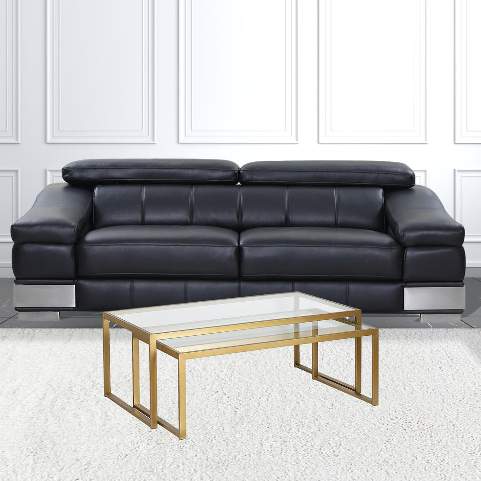 Set Of Two 46" Gold Glass Rectangular Nested Coffee Tables By Homeroots | Coffee Tables | Modishstore - 5
