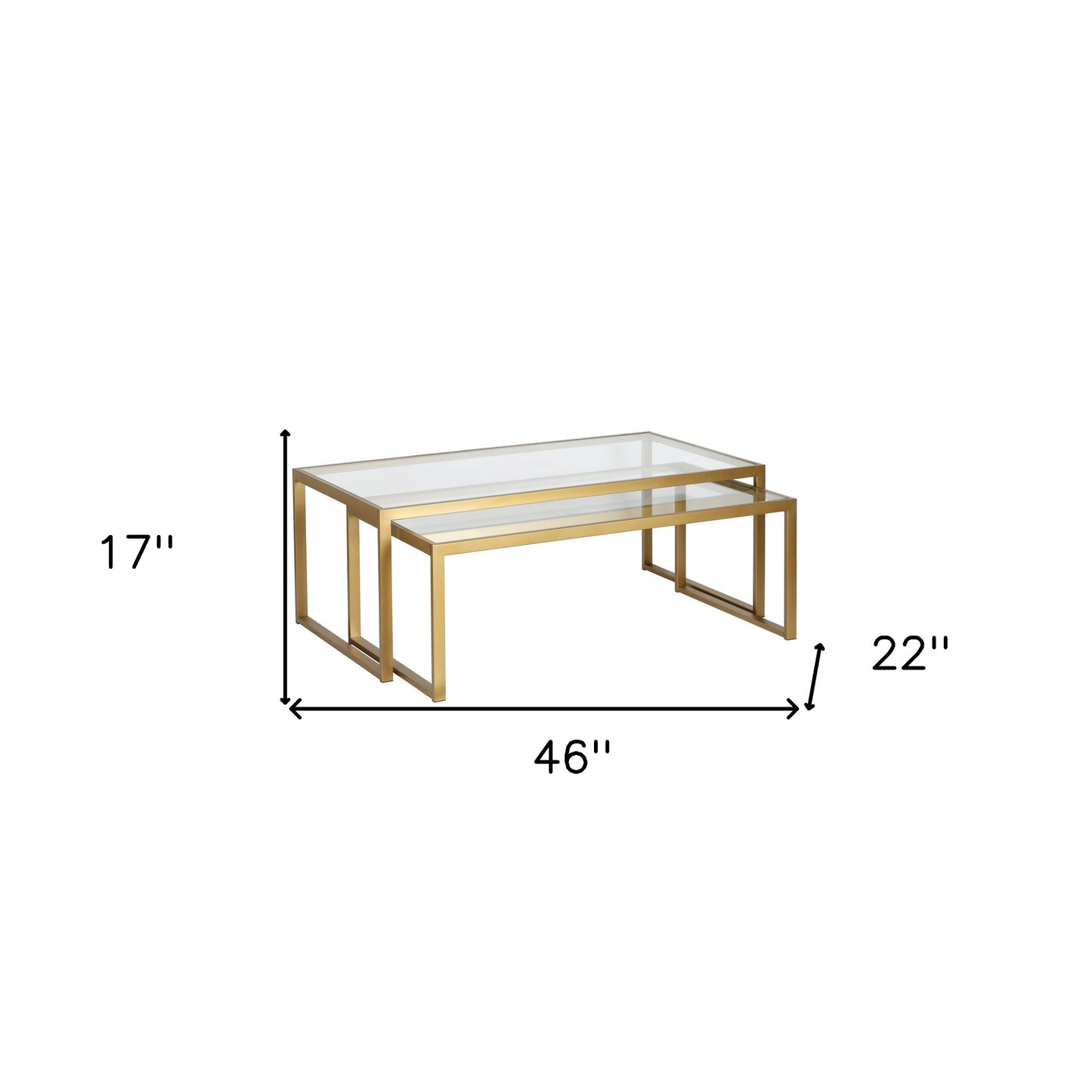 Set Of Two 46" Gold Glass Rectangular Nested Coffee Tables By Homeroots | Coffee Tables | Modishstore - 9