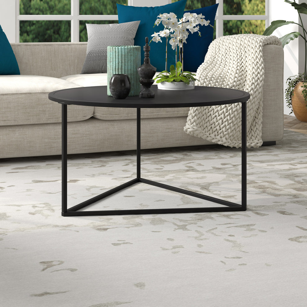 33" Black Steel Round Coffee Table By Homeroots | Coffee Tables | Modishstore - 6