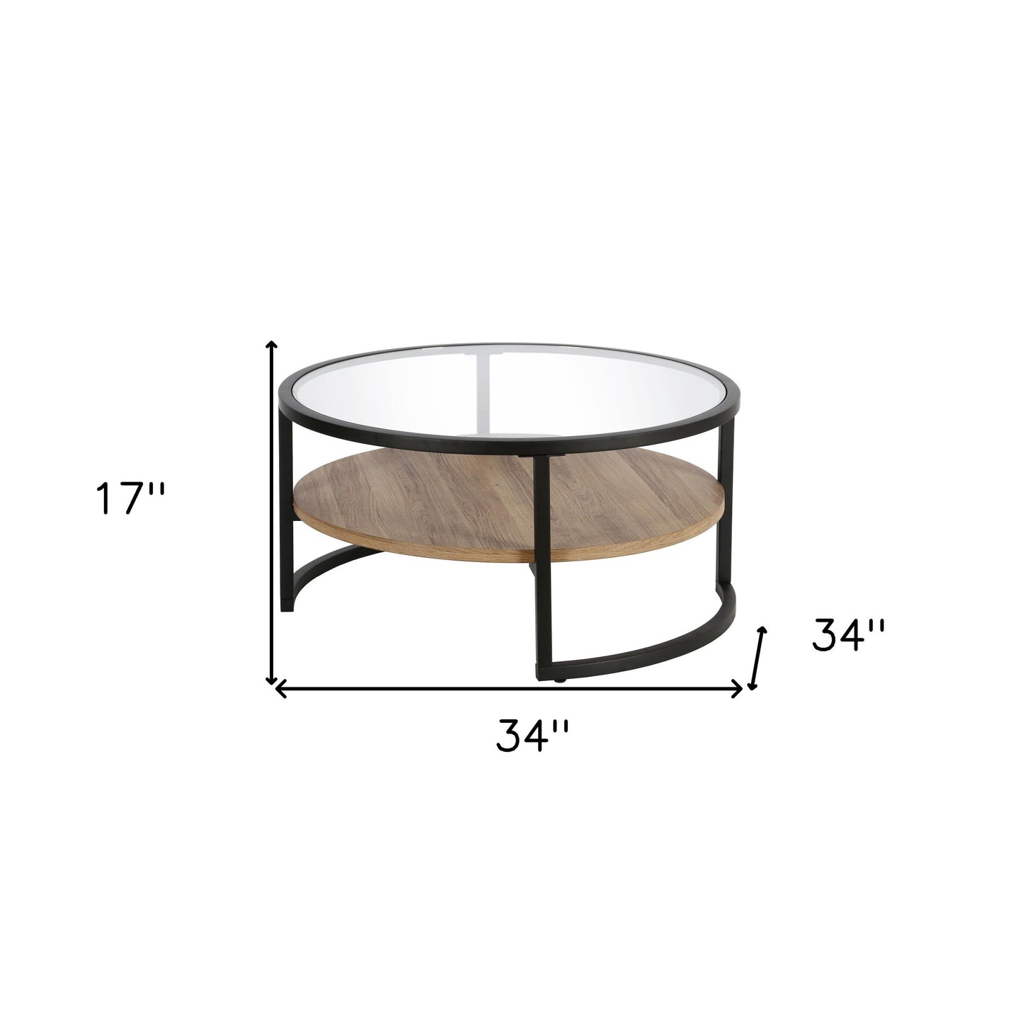 34" Black Brown and Glass Round Coffee Table With Shelf By Homeroots | Coffee Tables | Modishstore - 8