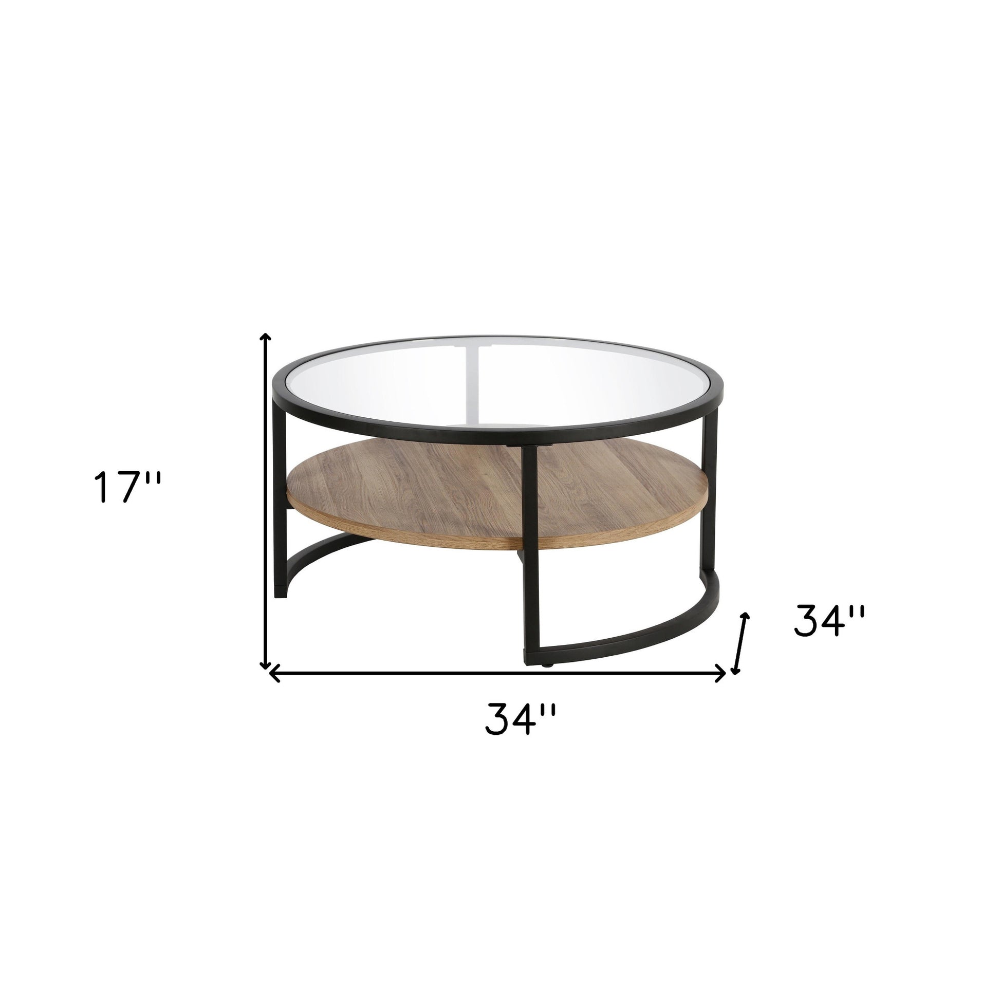 34" Black Brown and Glass Round Coffee Table With Shelf By Homeroots | Coffee Tables | Modishstore - 8