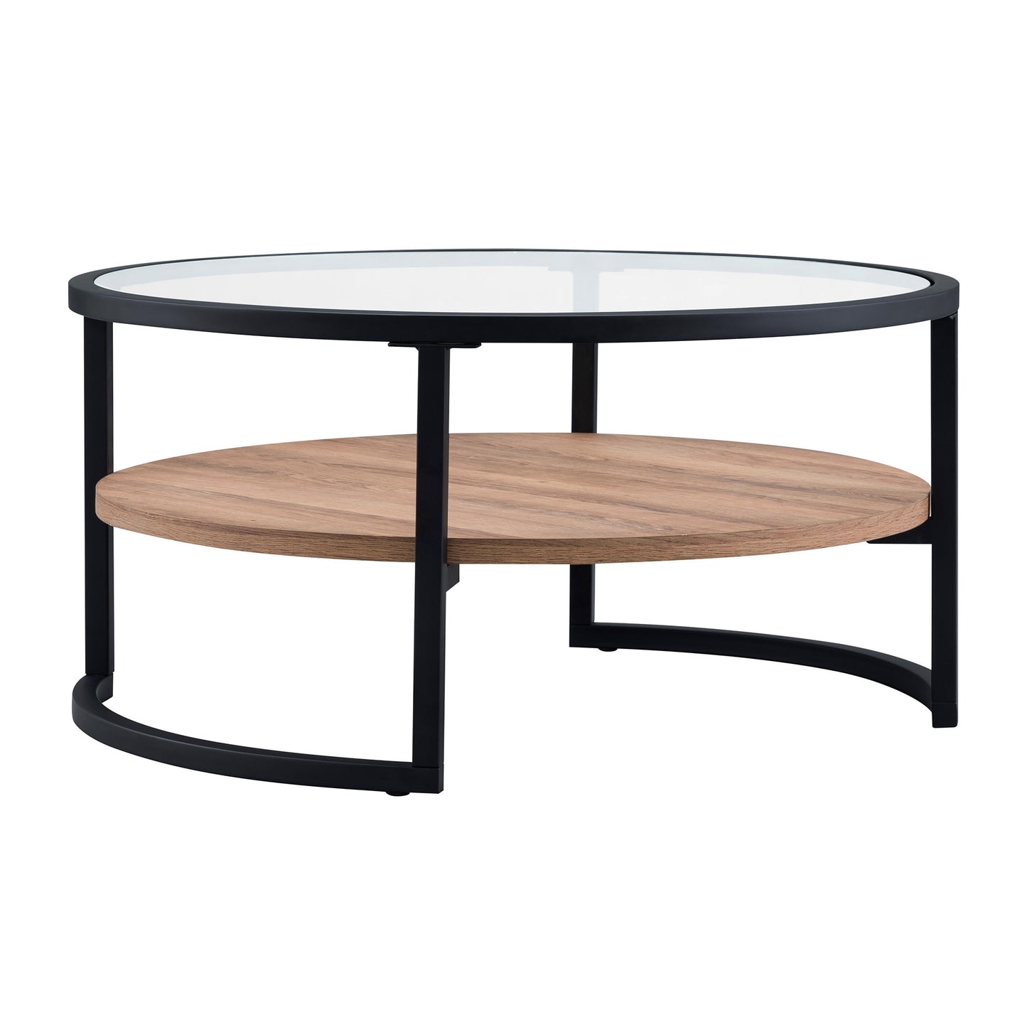 34" Black Brown and Glass Round Coffee Table With Shelf By Homeroots | Coffee Tables | Modishstore - 3