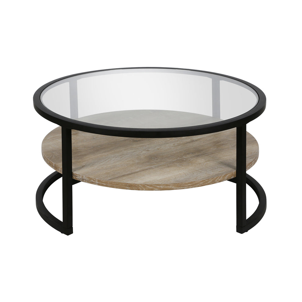 34" Black Glass Round Coffee Table With Shelf By Homeroots | Coffee Tables | Modishstore - 2