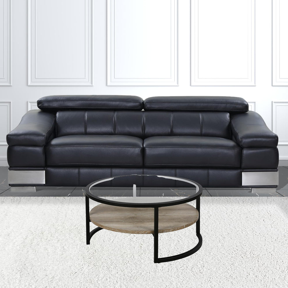 34" Black Glass Round Coffee Table With Shelf By Homeroots | Coffee Tables | Modishstore - 3