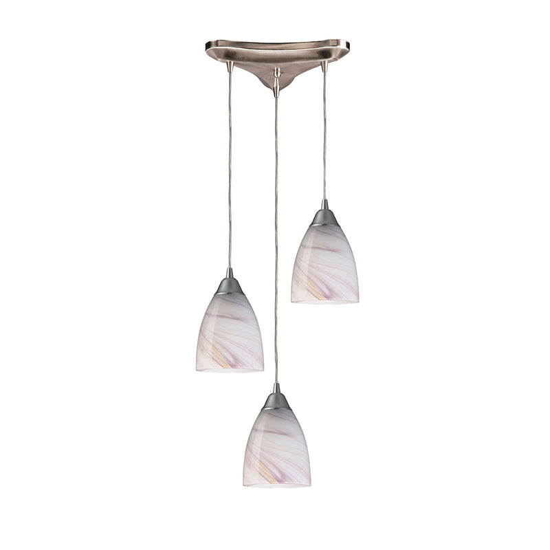 Pierra 3-Light Triangular Pendant Fixture in Satin Nickel with Creme Swirl Glass ELK Lighting | Pendant Lamps | Modishstore