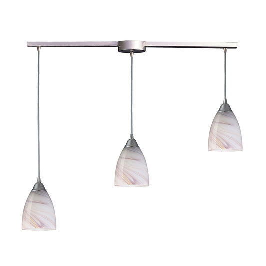 Pierra 3-Light Linear Pendant Fixture in Satin Nickel with Creme Swirl Glass ELK Lighting | Pendant Lamps | Modishstore
