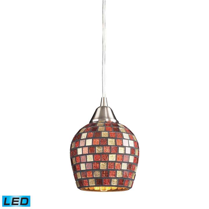 Fusion 1-Light Mini Pendant in Satin Nickel with Multi-colored Mosaic Glass - Includes LED Bulb | Pendant Lamps | Modishstore
