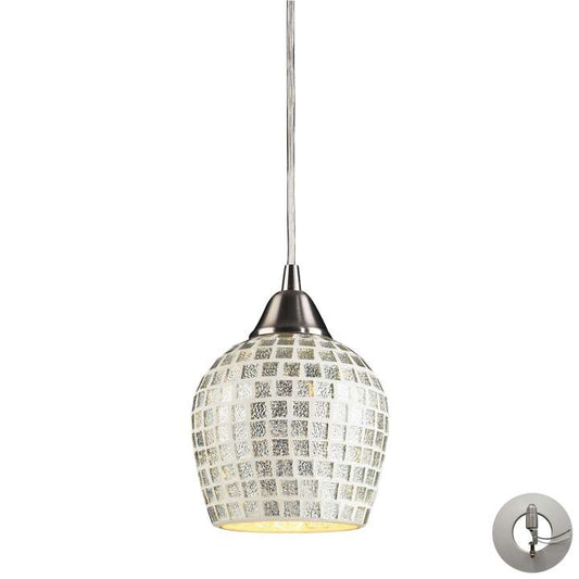 Fusion 1-Light Mini Pendant in Satin Nickel with Silver Mosaic Glass - Includes Adapter Kit | Pendant Lamps | Modishstore
