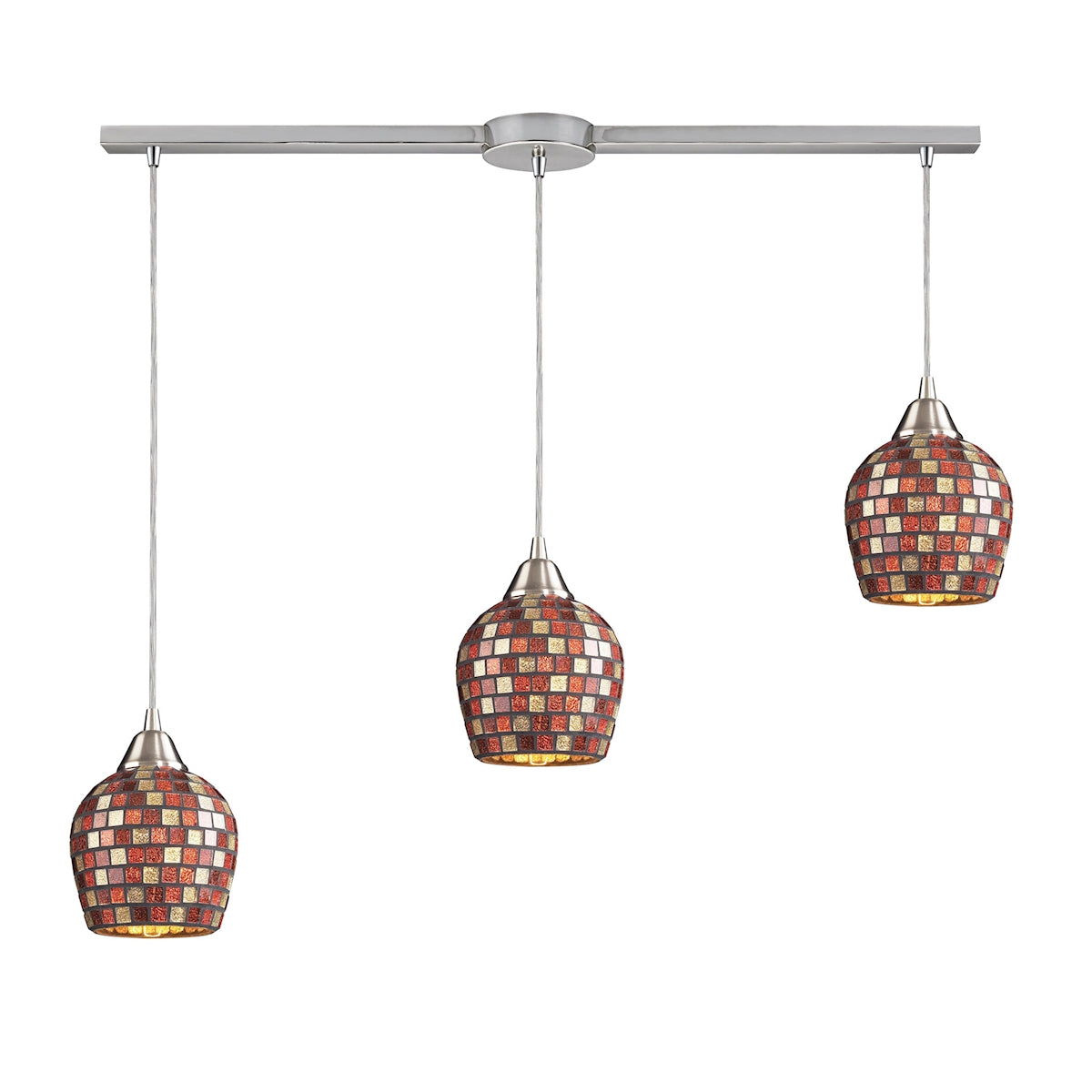 Fusion 3-Light Linear Pendant Fixture in Satin Nickel with Multi-colored Mosaic Glass ELK Lighting | Pendant Lamps | Modishstore
