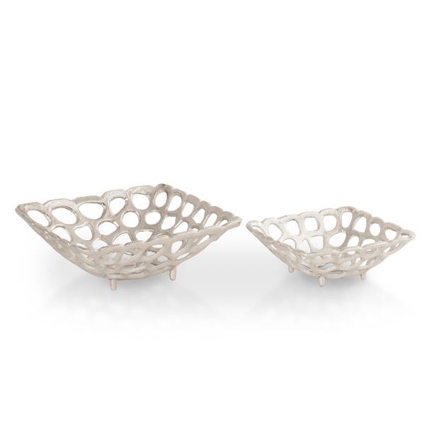Silver Finish Square Bowls S/2 By SPI Home | Bowls | Modishstore-2