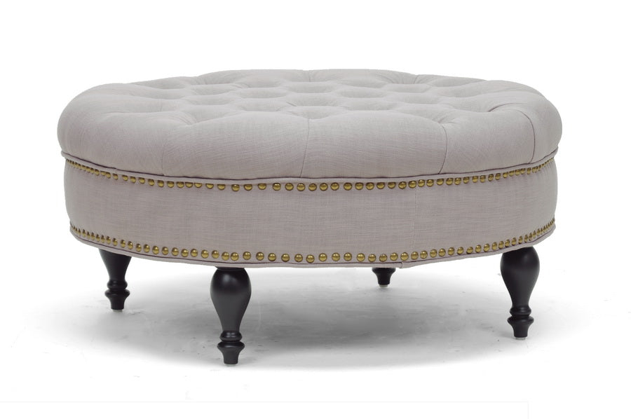 Baxton Studio Palfrey Beige Linen Modern Tufted Ottoman | Ottomans | Modishstore - 2