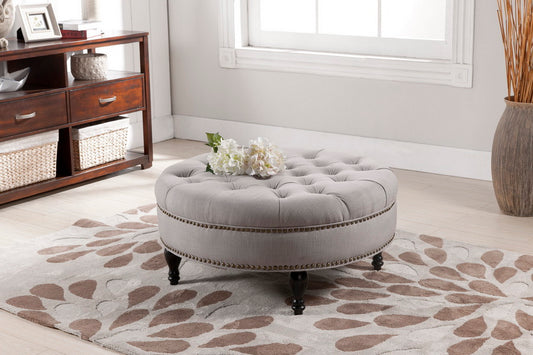 Baxton Studio Palfrey Beige Linen Modern Tufted Ottoman | Ottomans | Modishstore