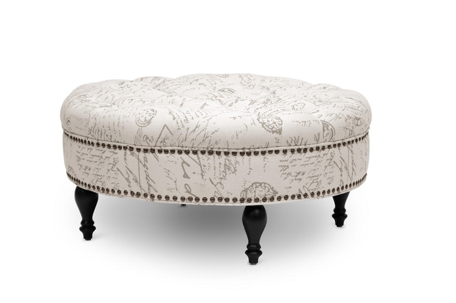 Baxton Studio Palfrey Beige Script Print Modern Tufted Ottoman | Modishstore | Ottomans