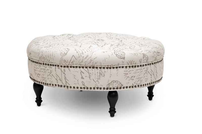Baxton Studio Palfrey Beige Script Print Modern Tufted Ottoman | Modishstore | Ottomans