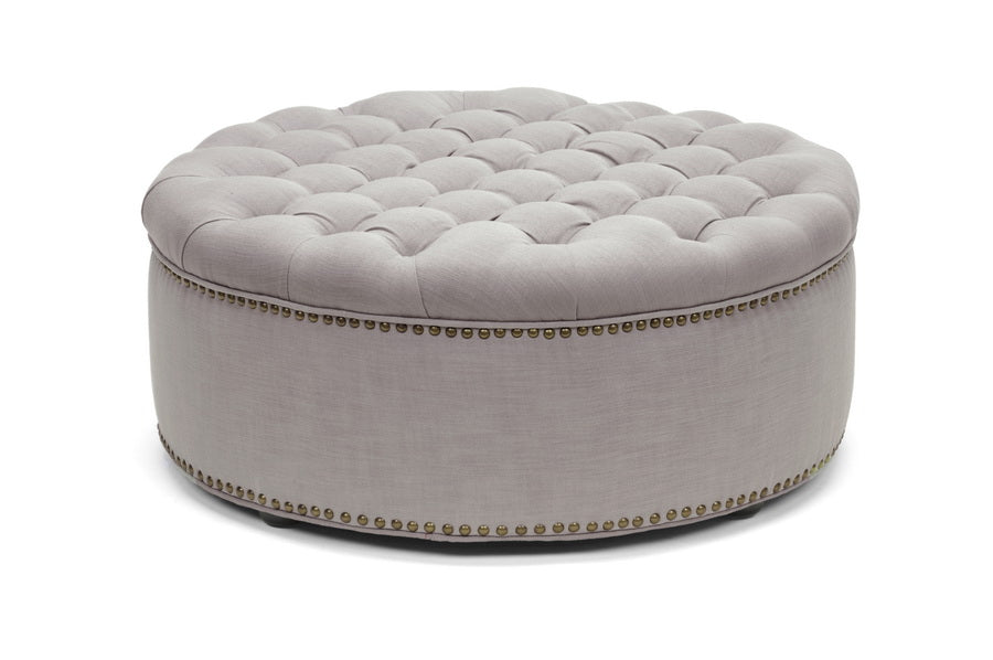 Baxton Studio Iglehart Beige Linen Modern Tufted Ottoman | Ottomans | Modishstore - 2