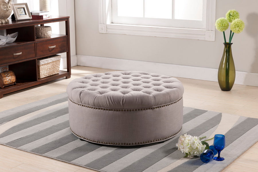 Baxton Studio Iglehart Beige Linen Modern Tufted Ottoman | Ottomans | Modishstore - 4