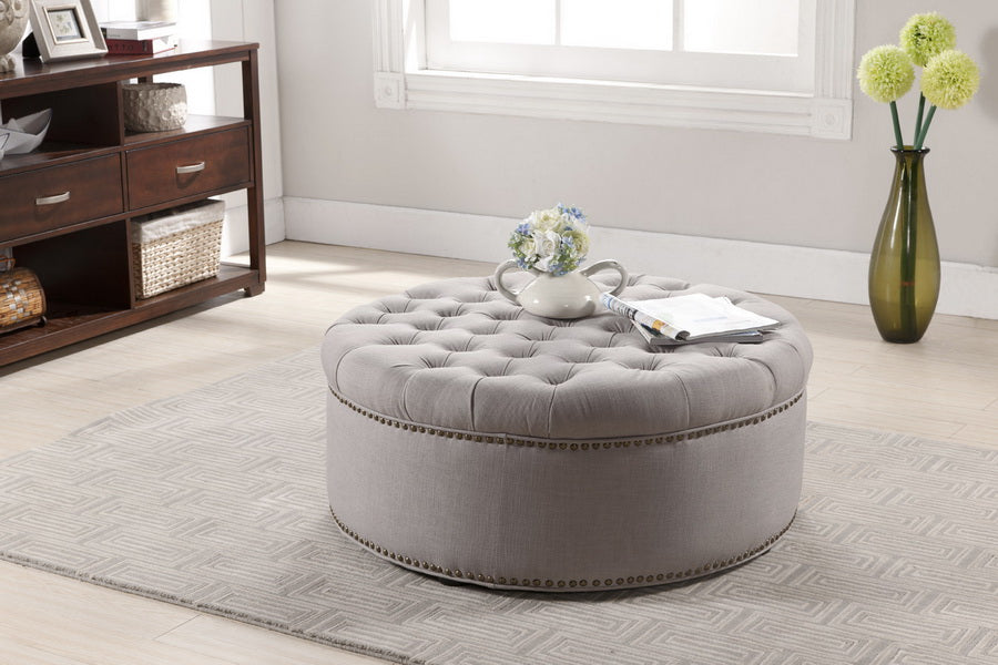 Baxton Studio Iglehart Beige Linen Modern Tufted Ottoman | Ottomans | Modishstore