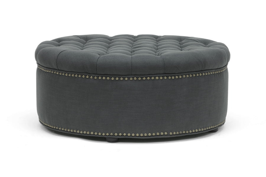 Baxton Studio Iglehart Beige Linen Modern Tufted Ottoman | Ottomans | Modishstore - 5