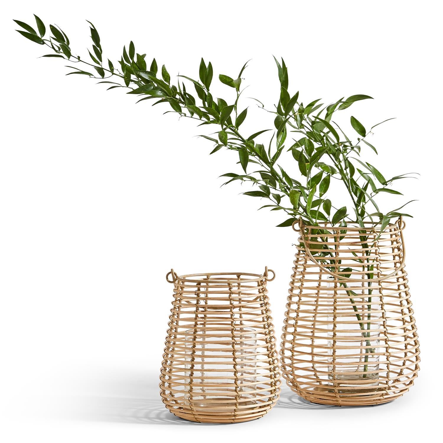 Horizontal Cane Weave Set Of 4 Lanterns By Two's Company | Lanterns | Modishstore