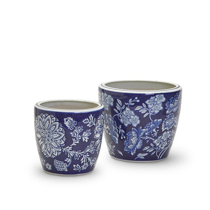 Blue and White Hand Painted Planter Set Of 4 By Two's Company | Planters, Troughs & Cachepots | Modishstore - 4