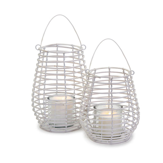 White Wire Lanterns Set Of 2 By Two's Company | Lanterns | Modishstore