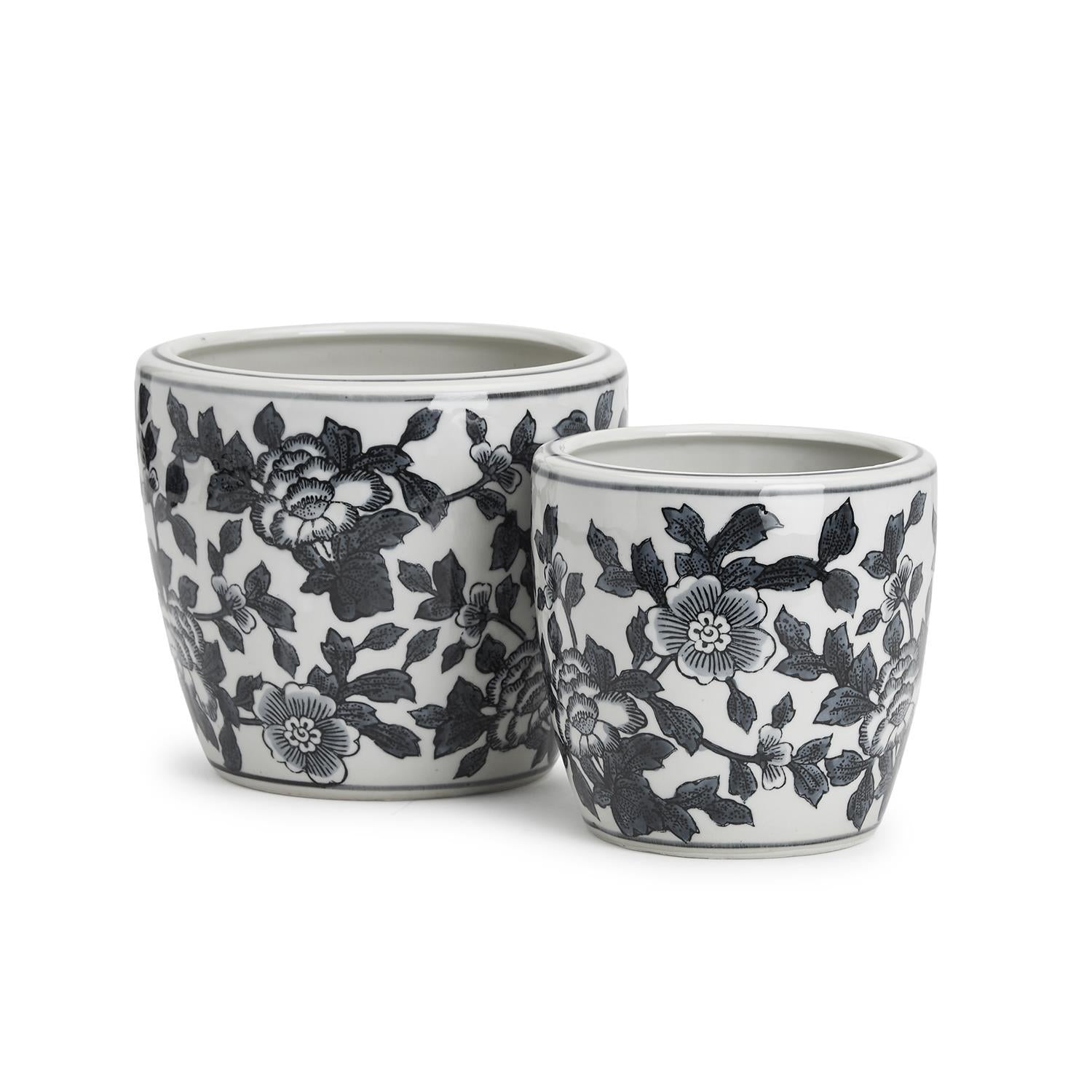 Black and White Set of 4 Hand-Painted Cachepot / Planter / Vase By Two's Company | Planters, Troughs & Cachepots | Modishstore - 4