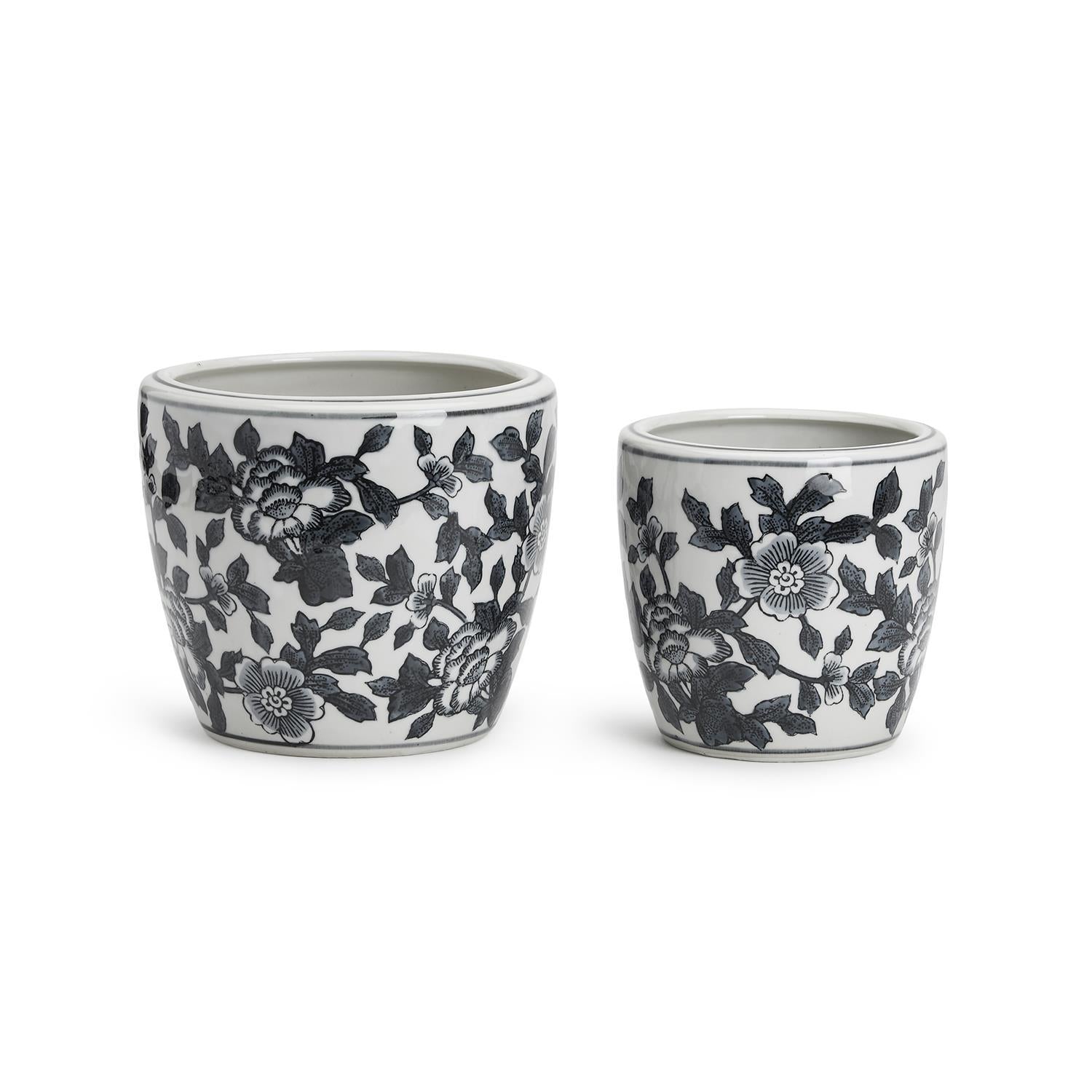 Black and White Set of 4 Hand-Painted Cachepot / Planter / Vase By Two's Company | Planters, Troughs & Cachepots | Modishstore - 3