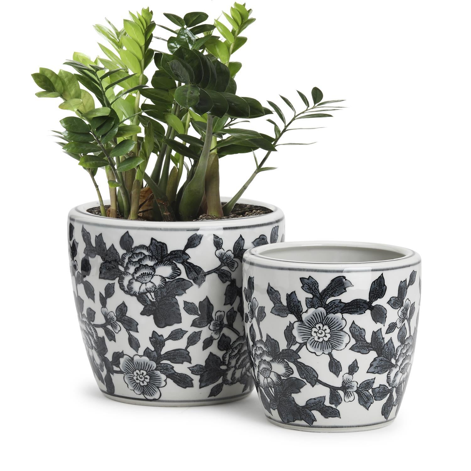 Black and White Set of 4 Hand-Painted Cachepot / Planter / Vase By Two's Company | Planters, Troughs & Cachepots | Modishstore - 2