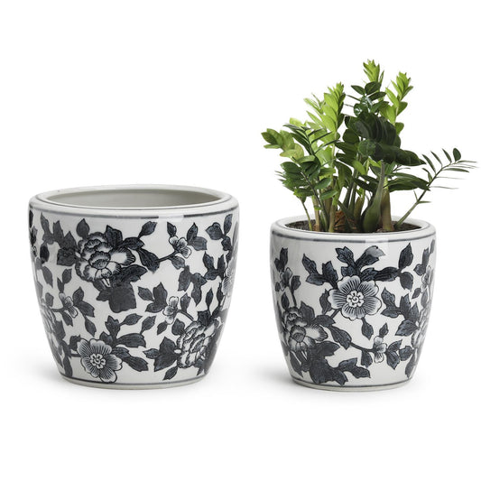 Black and White Set of 4 Hand-Painted Cachepot / Planter / Vase By Two's Company | Planters, Troughs & Cachepots | Modishstore