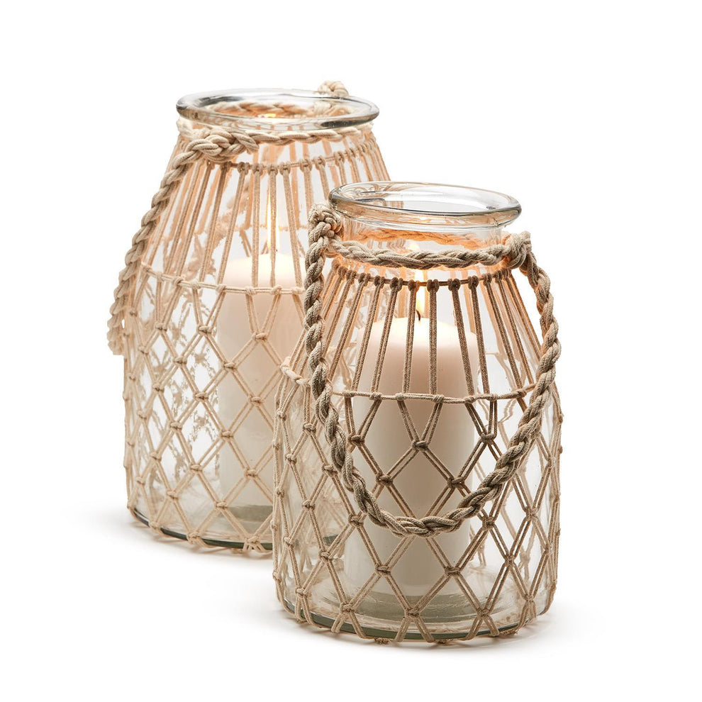 Set of 2 MIlk Jar Vase / Candleholder with Natural Rope By Two's Company | Candle Holders | Modishstore - 6