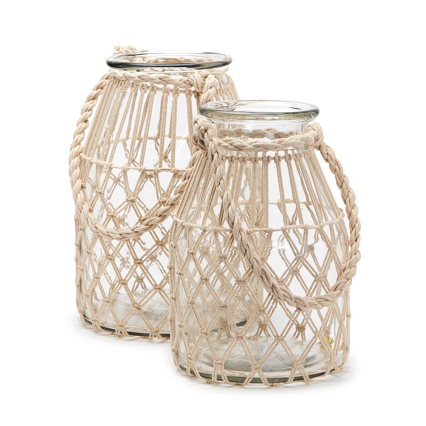 Set of 2 MIlk Jar Vase / Candleholder with Natural Rope By Two's Company | Candle Holders | Modishstore - 4