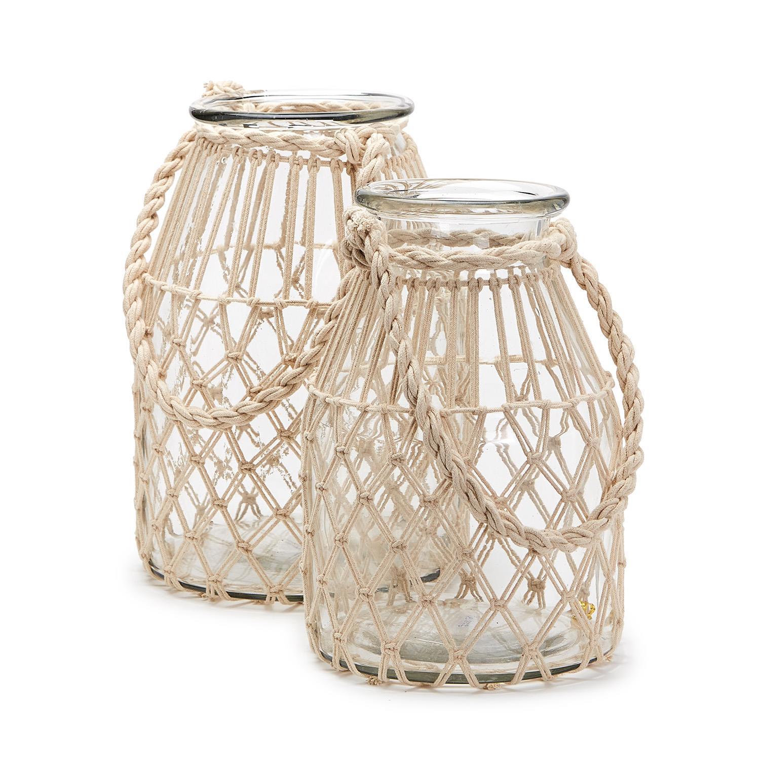 Set of 2 MIlk Jar Vase / Candleholder with Natural Rope By Two's Company | Candle Holders | Modishstore - 4