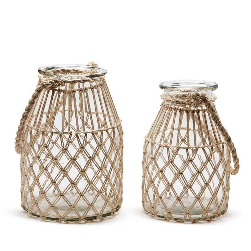 Set of 2 MIlk Jar Vase / Candleholder with Natural Rope By Two's Company | Candle Holders | Modishstore - 5