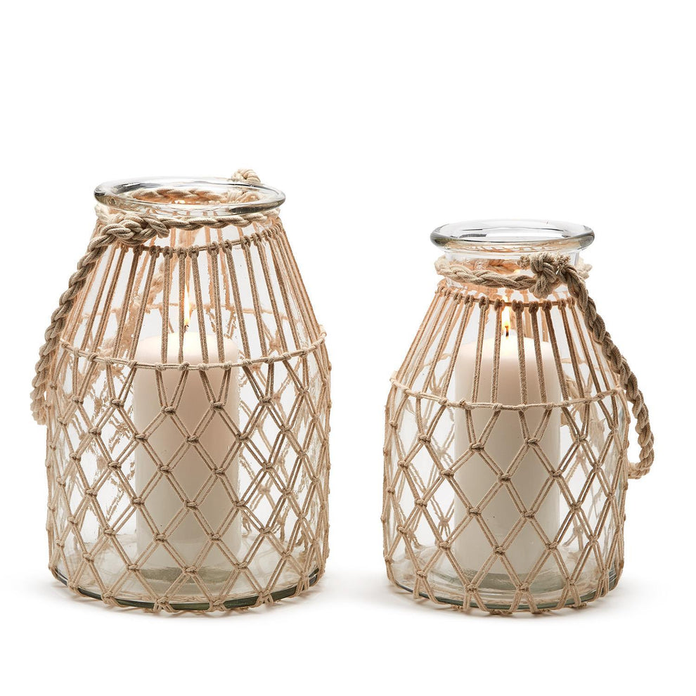 Set of 2 MIlk Jar Vase / Candleholder with Natural Rope By Two's Company | Candle Holders | Modishstore