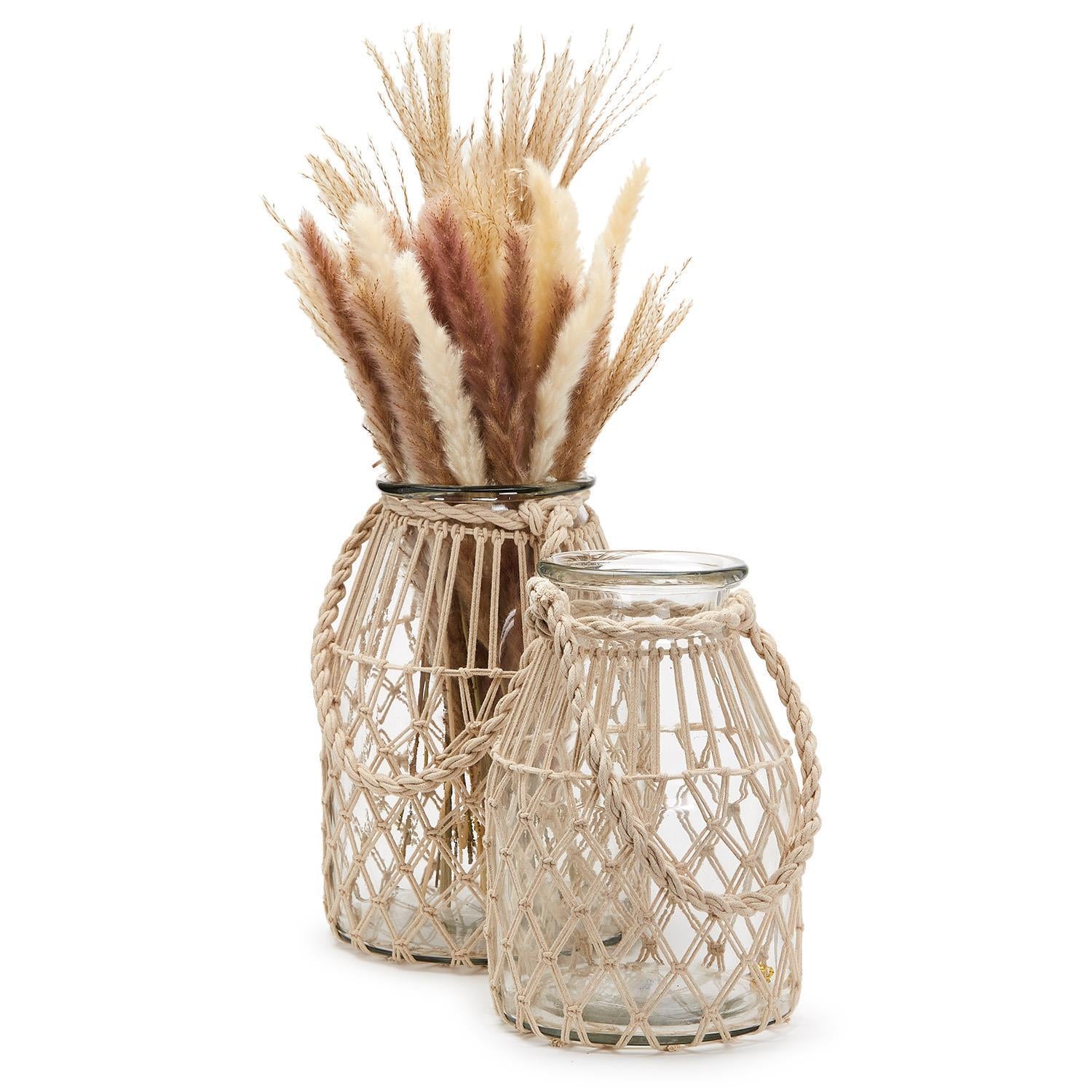 Set of 2 MIlk Jar Vase / Candleholder with Natural Rope By Two's Company | Candle Holders | Modishstore - 3