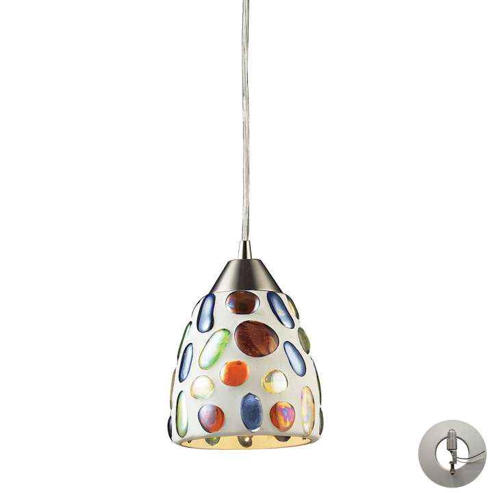 Gemstone 1-Light Mini Pendant in Satin Nickel with Sculpted Multi-color Glass - Includes Adapter Kit | Pendant Lamps | Modishstore