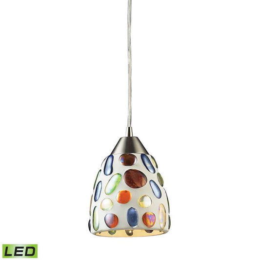 Gemstone 1-Light Mini Pendant in Satin Nickel with Sculpted Multi-color Glass - Includes LED Bulb | Pendant Lamps | Modishstore