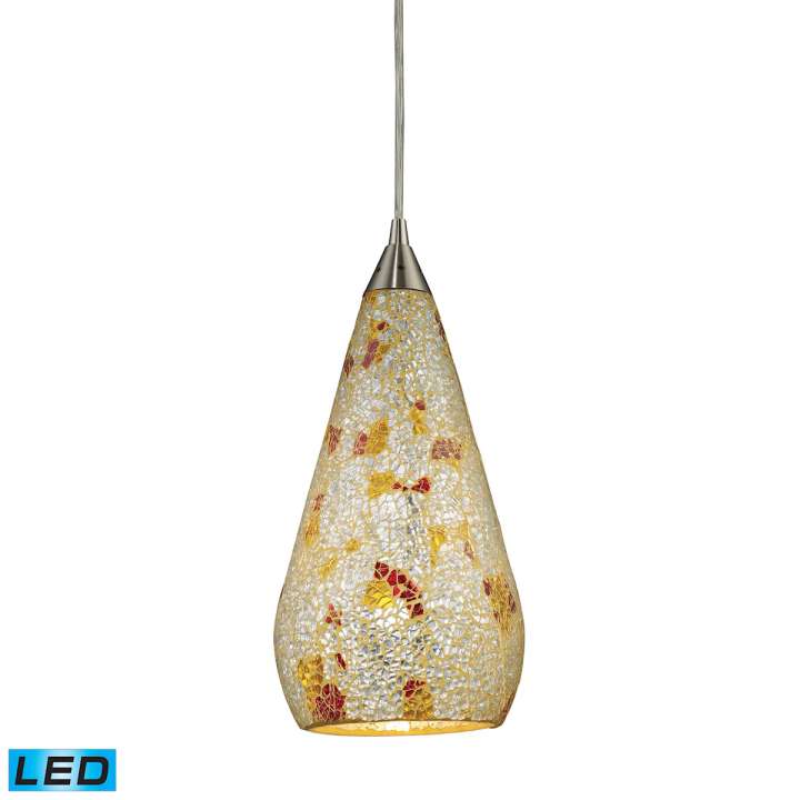 Curvalo 1-Light Mini Pendant in Satin Nickel with Silver Multi Crackle Glass - Includes LED Bulb | Pendant Lamps | Modishstore
